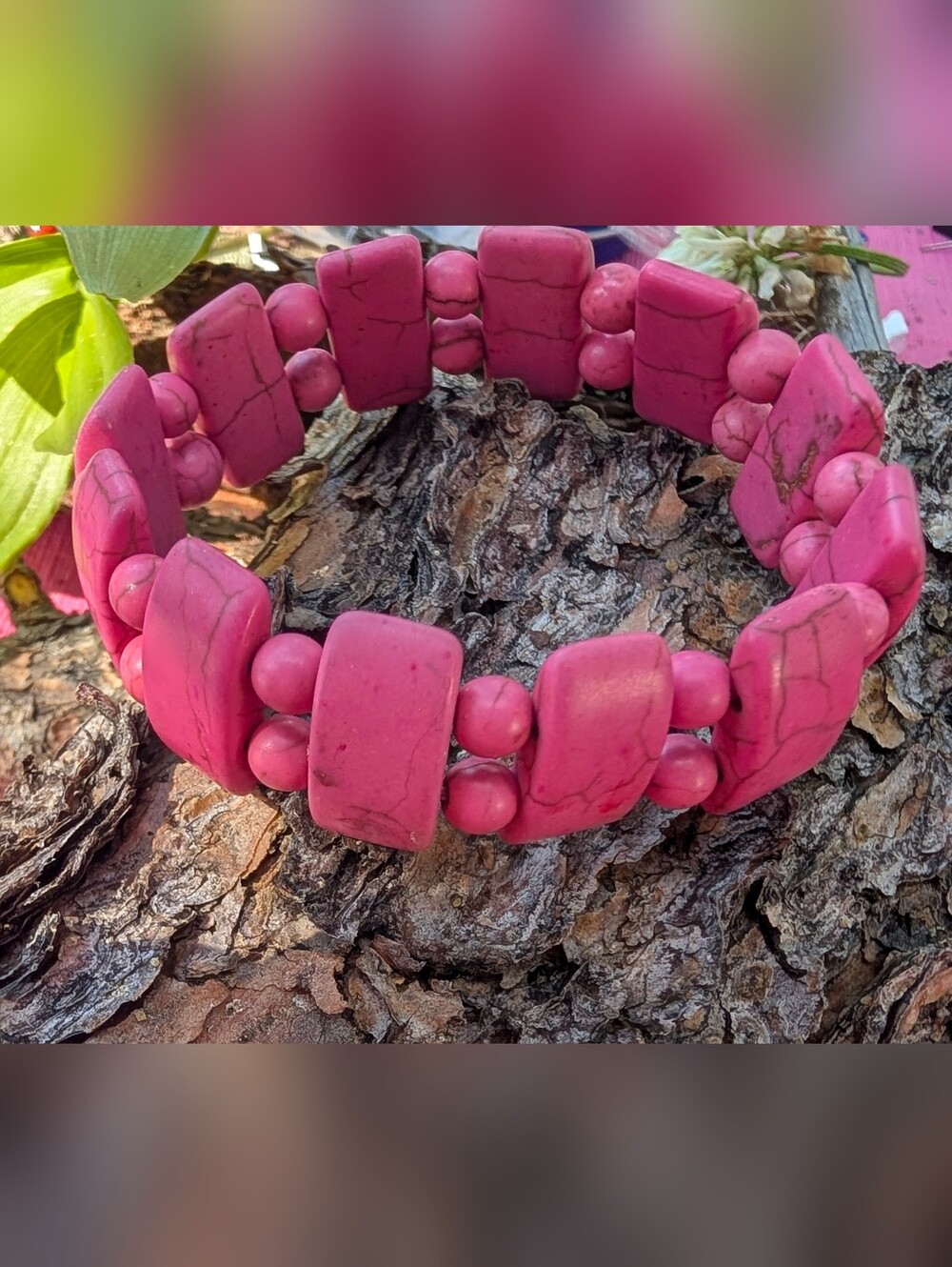 Pink Beaded Natural Stone Stretch Bracelet